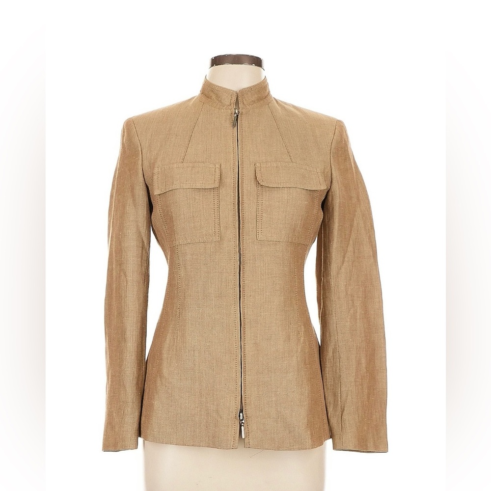 Mark & Spencer linen jacket Tan lined high end casual dressy classic UK 10 US 6